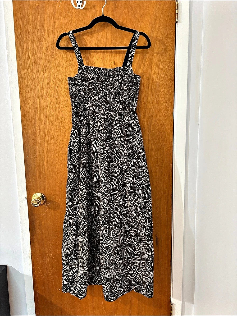 Madewell Smocked Drop-Waist Maxi Dress Spiral Dot Black